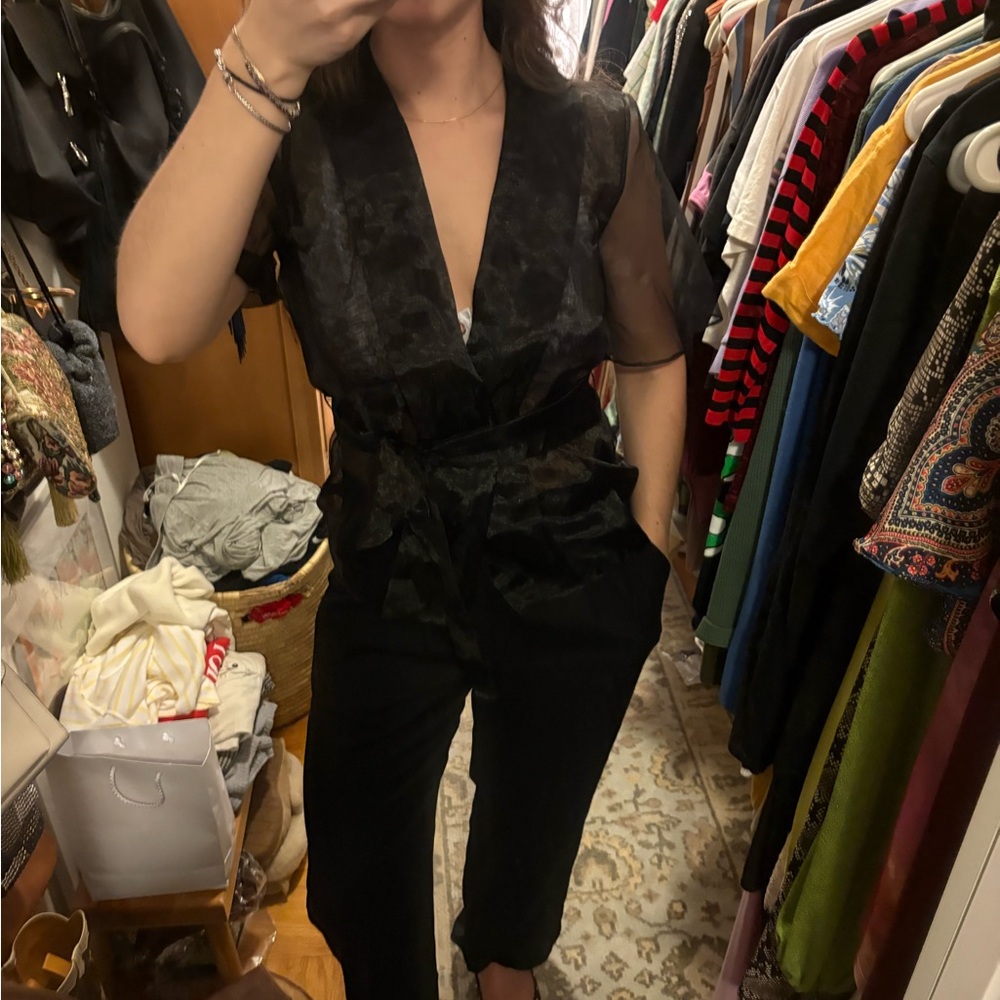 Adrianna Papell Vintage Sheer Black Top